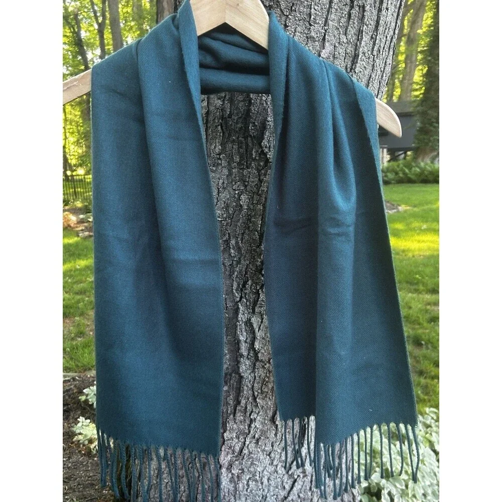 Christian Dior Esharpes Cashmaire Scarf Teal Fringe Preppy Heritage Soft Japan